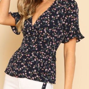 Floral Wrap Blouse. Medium